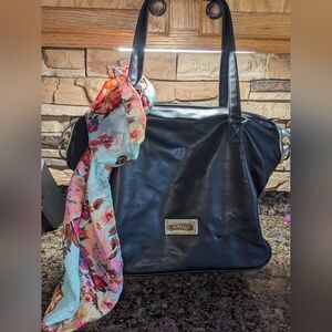 🇮🇹 Versace Black Tote Bag with Floral Scarf And Removable Straps
